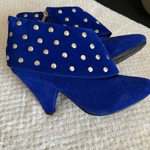 Bamboo suede studded cone heel booties. 8.5
